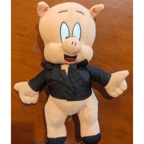 Vintage Looney Toons Porky Pig Plush 9" Stuffed Toy Black Jacket 1995 - Picture 2 of 6